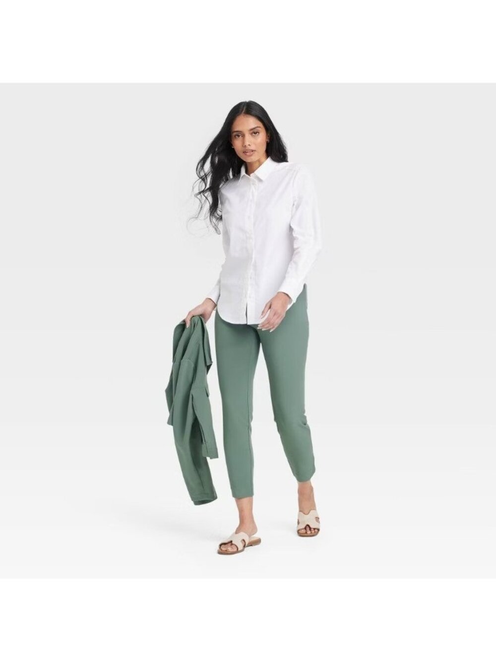 A New Day Olive Green High Rise Ankle Length Casual Dress Skinny Pants - Picture 3 of 6